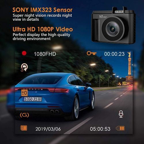  VANTRUE N1 Pro Mini 1080P Dash Cam Full HD Camera, 1.5 , Camera with Super Night Vision, Parking Mode, G Sensor, Collision Detection (Supports 256GB), with Sony Exmor Image Sensor