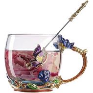 [아마존베스트]VANUODA Enamels Butterfly Flower Tea Cup, Glass Coffee Mugs with Spoon, Valentines Mothers Day Christmas Gifts for Women Wife Mom Her Grandma Girls Teacher Friends, Birthday Presen