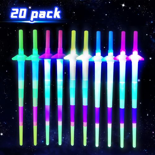  VANVENE Light Up LED Swords Expandable Laser Sabers Glow in Dark, Mini Glow Sticks, [20 Pack], 4-Section 5 Colors, Flashing Neon Party Favors