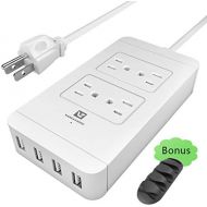 [아마존 핫딜]  [아마존핫딜]Power Strip Surge Protector with USB - VANZAVANZU 4 Outlets Quick Charging Station with 4 USB Ports Multi Outlets 5.9 Ft Cord, 10A 100-240V for Travel, TV, Cellphone, Computer, Pow