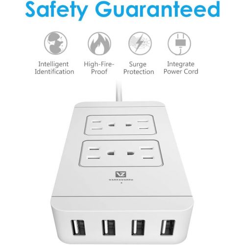  [아마존 핫딜]  [아마존핫딜]Power Strip Surge Protector with USB - VANZAVANZU 4 Outlets Quick Charging Station with 4 USB Ports Multi Outlets 5.9 Ft Cord, 10A 100-240V for Travel, TV, Cellphone, Computer, Pow