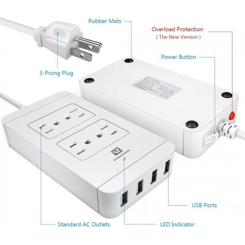  [아마존 핫딜]  [아마존핫딜]Power Strip Surge Protector with USB - VANZAVANZU 4 Outlets Quick Charging Station with 4 USB Ports Multi Outlets 5.9 Ft Cord, 10A 100-240V for Travel, TV, Cellphone, Computer, Pow