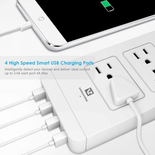  [아마존 핫딜]  [아마존핫딜]Power Strip Surge Protector with USB - VANZAVANZU 4 Outlets Quick Charging Station with 4 USB Ports Multi Outlets 5.9 Ft Cord, 10A 100-240V for Travel, TV, Cellphone, Computer, Pow