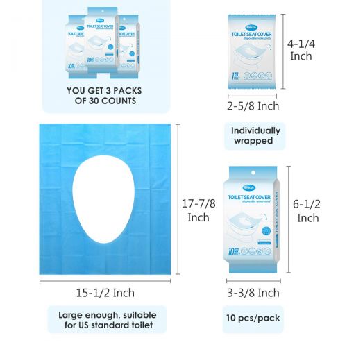  [아마존베스트]Disposable Toilet Seat Cover - 30 Counts US Size Waterproof Individually Wrapped Portable Travel Toilet Seat Covers for Public Toilets Adults Kids Toddler Potty Training, 3 Packs