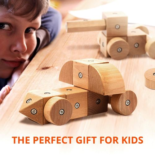  VANshop Building Block Set | Magnetic Wooden Block Set | Wooden Building Blocks Set from 20pcs | Montessori Educational Blocks Wooden | Kids Intelligence Wooden Toys