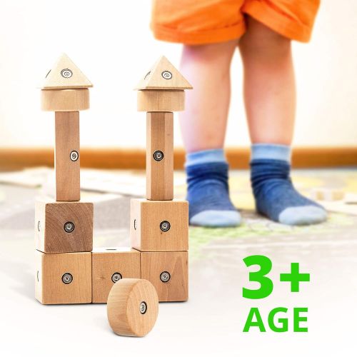  VANshop Building Block Set | Magnetic Wooden Block Set | Wooden Building Blocks Set from 20pcs | Montessori Educational Blocks Wooden | Kids Intelligence Wooden Toys