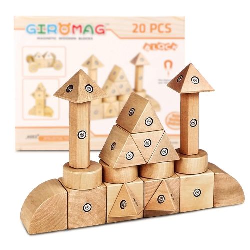  VANshop Building Block Set | Magnetic Wooden Block Set | Wooden Building Blocks Set from 20pcs | Montessori Educational Blocks Wooden | Kids Intelligence Wooden Toys