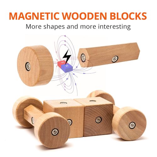  VANshop Building Block Set | Magnetic Wooden Block Set | Wooden Building Blocks Set from 20pcs | Montessori Educational Blocks Wooden | Kids Intelligence Wooden Toys