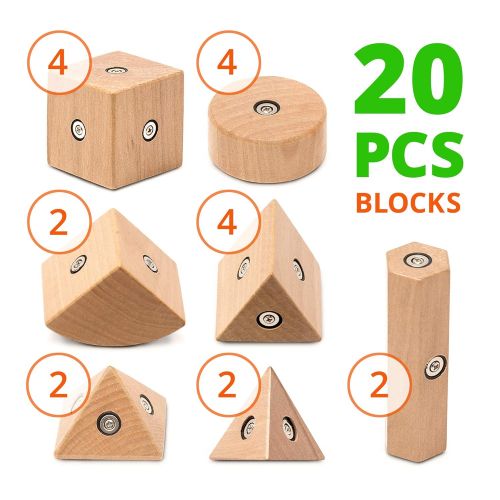  VANshop Building Block Set | Magnetic Wooden Block Set | Wooden Building Blocks Set from 20pcs | Montessori Educational Blocks Wooden | Kids Intelligence Wooden Toys