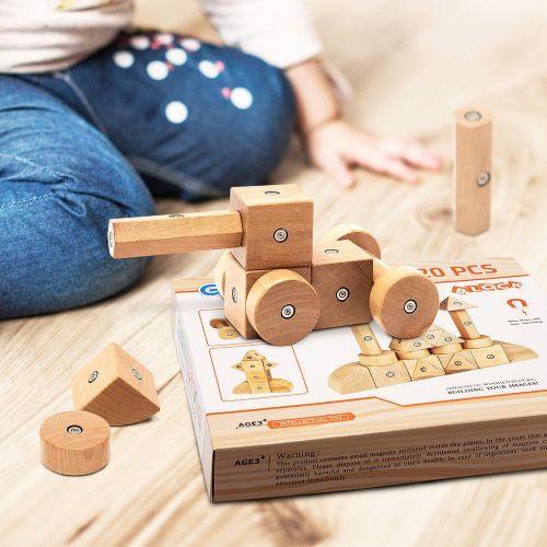  VANshop Building Block Set | Magnetic Wooden Block Set | Wooden Building Blocks Set from 20pcs | Montessori Educational Blocks Wooden | Kids Intelligence Wooden Toys