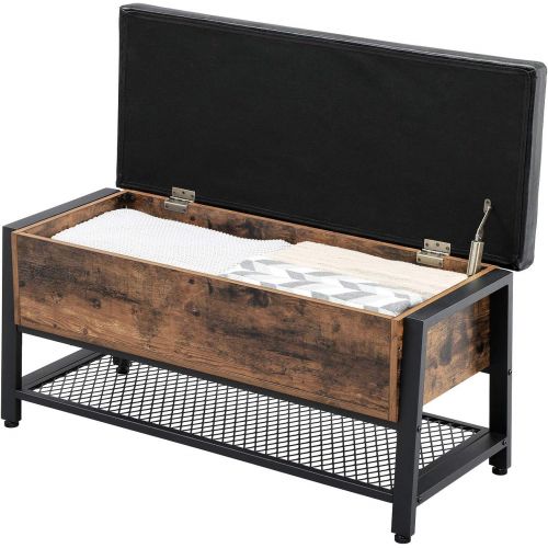  [아마존 핫딜]  [아마존핫딜]VASAGLE Industrial Storage Bench, Shoe Bench with Padded Seat and Metal Shelf, Multifunctional Seat Chest, Hallway Living Room, Sturdy Metal Frame ULSB47BX