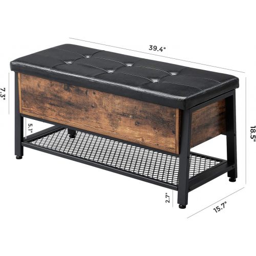  [아마존 핫딜]  [아마존핫딜]VASAGLE Industrial Storage Bench, Shoe Bench with Padded Seat and Metal Shelf, Multifunctional Seat Chest, Hallway Living Room, Sturdy Metal Frame ULSB47BX