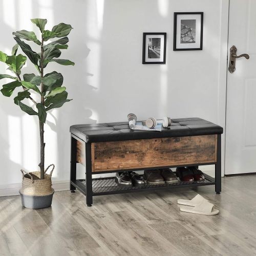  [아마존 핫딜]  [아마존핫딜]VASAGLE Industrial Storage Bench, Shoe Bench with Padded Seat and Metal Shelf, Multifunctional Seat Chest, Hallway Living Room, Sturdy Metal Frame ULSB47BX