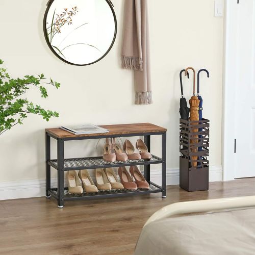  [아마존 핫딜]  [아마존핫딜]VASAGLE Industrial Shoe Bench, 3-Tier Shoe Rack, Storage Organizer with Seat, Industrial, Wood Look Accent Furniture with Metal Frame, for Entryway, Living Room, Hallway ULBS73X