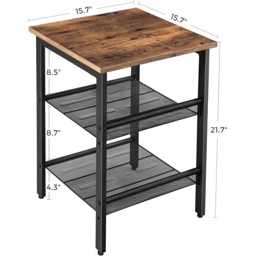  [아마존 핫딜]  [아마존핫딜]VASAGLE Industrial Nightstand, End Table with 2 Adjustable Mesh Shelves, Side Table for Living Room, Stable Metal Frame, Easy Assembly, Rustic Brown ULET23X