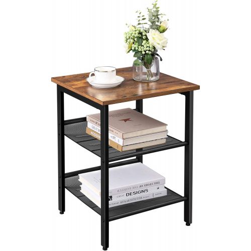  [아마존 핫딜]  [아마존핫딜]VASAGLE Industrial Nightstand, End Table with 2 Adjustable Mesh Shelves, Side Table for Living Room, Stable Metal Frame, Easy Assembly, Rustic Brown ULET23X