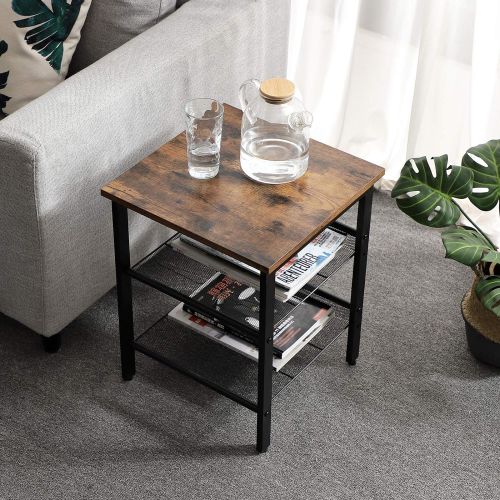  [아마존 핫딜]  [아마존핫딜]VASAGLE Industrial Nightstand, End Table with 2 Adjustable Mesh Shelves, Side Table for Living Room, Stable Metal Frame, Easy Assembly, Rustic Brown ULET23X