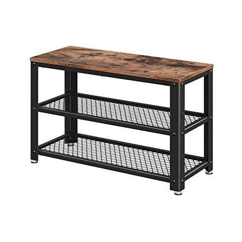  [아마존베스트]VASAGLE Industrial Shoe Bench, 3-Tier Shoe Rack, Storage Organizer with Seat, Industrial, Wood Look Accent Furniture with Metal Frame, for Entryway, Living Room, Hallway ULBS73X