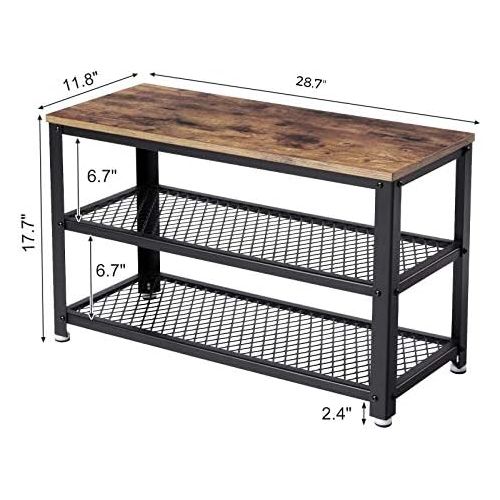  [아마존베스트]VASAGLE Industrial Shoe Bench, 3-Tier Shoe Rack, Storage Organizer with Seat, Industrial, Wood Look Accent Furniture with Metal Frame, for Entryway, Living Room, Hallway ULBS73X