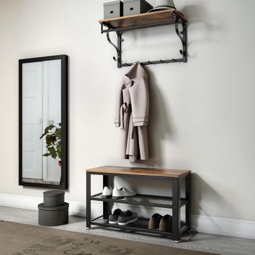  [아마존베스트]VASAGLE Industrial Shoe Bench, 3-Tier Shoe Rack, Storage Organizer with Seat, Industrial, Wood Look Accent Furniture with Metal Frame, for Entryway, Living Room, Hallway ULBS73X