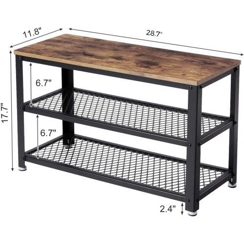  [아마존베스트]VASAGLE Industrial Shoe Bench, 3-Tier Shoe Rack, Storage Organizer with Seat, Industrial, Wood Look Accent Furniture with Metal Frame, for Entryway, Living Room, Hallway ULBS73X