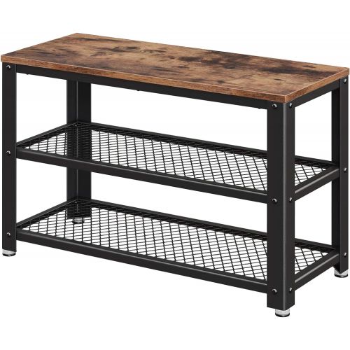  [아마존베스트]VASAGLE Industrial Shoe Bench, 3-Tier Shoe Rack, Storage Organizer with Seat, Industrial, Wood Look Accent Furniture with Metal Frame, for Entryway, Living Room, Hallway ULBS73X