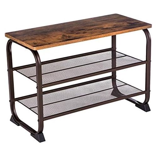  [아마존베스트]VASAGLE Industrial Shoe Bench Rack, 3-Tier Shoe Storage Shelf for Entryway Hallway Living Room, Wood Look Accent Furniture with Metal Frame, Easy Assembly ULMR32A