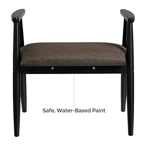  [아마존베스트]VASAGLE Shoe Bench, Upholstered Vanity Stool with Armrests, Solid Rubberwood Frame, Load Capacity 286 lb, for Entryway, Bedroom, Living Room, Black URSB01BK