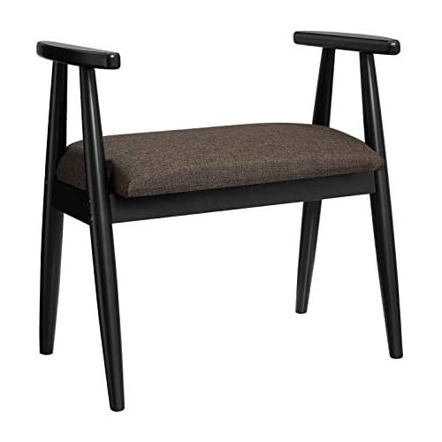  [아마존베스트]VASAGLE Shoe Bench, Upholstered Vanity Stool with Armrests, Solid Rubberwood Frame, Load Capacity 286 lb, for Entryway, Bedroom, Living Room, Black URSB01BK