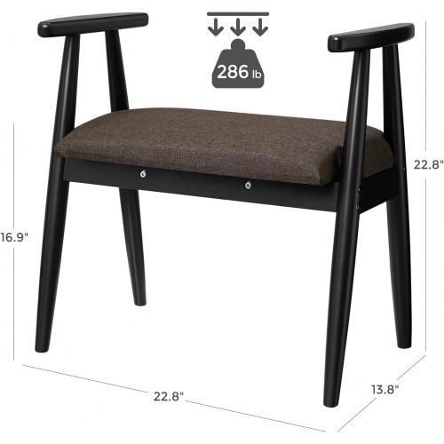  [아마존베스트]VASAGLE Shoe Bench, Upholstered Vanity Stool with Armrests, Solid Rubberwood Frame, Load Capacity 286 lb, for Entryway, Bedroom, Living Room, Black URSB01BK