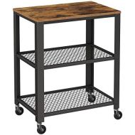 VASAGLE Serving Cart, 3-Tier Bar Cart on Wheels with Storage and Steel Frame, Rustic Brown ULRC78X