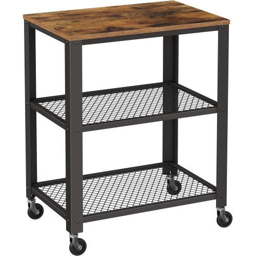  VASAGLE Serving Cart, 3-Tier Bar Cart on Wheels with Storage and Steel Frame, Rustic Brown ULRC78X