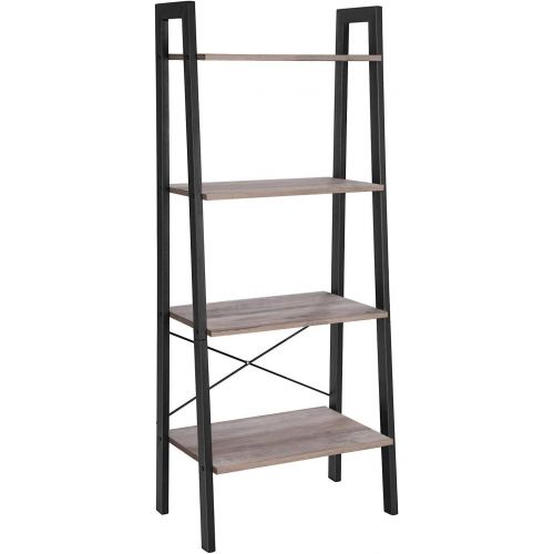  VASAGLE ALINRU Ladder Shelf, 4-Tier Bookshelf, Storage Rack Shelves, Bathroom, Living Room, Industrial Accent Furniture, Steel Frame, Greige and Black ULLS44MB