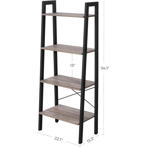  VASAGLE ALINRU Ladder Shelf, 4-Tier Bookshelf, Storage Rack Shelves, Bathroom, Living Room, Industrial Accent Furniture, Steel Frame, Greige and Black ULLS44MB