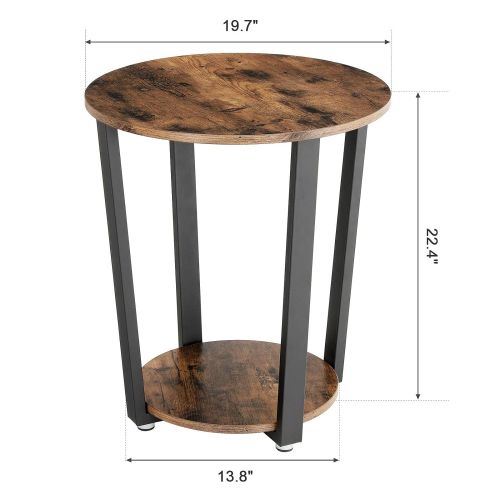  VASAGLE Industrial End Table, Metal Side Table, Round Sofa Table with Storage Rack, Stable and Sturdy Construction, Easy Assembly, Wood Look Accent Furniture with Metal Frame ULET5