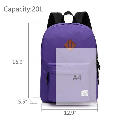  Lightweight Backpack for School, VASCHY Classic Basic Water Resistant Casual Daypack for Travel with Bottle Side Pockets