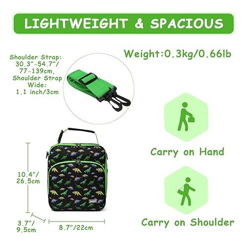  VASCHY Lunch Boxes Bag for Kids, Reusable Lunch Box Containers for Boys and Girls with Detachable Shoulder Strap, Insulated Lunch Coolers for School Cute Dinosaur