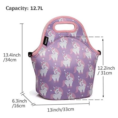  [아마존베스트]VASCHY Lunch Box Bag for Girls, Neoprene Insulated Lunch Tote with Detachable Adjustable Shoulder Strap in Pink Unicorn