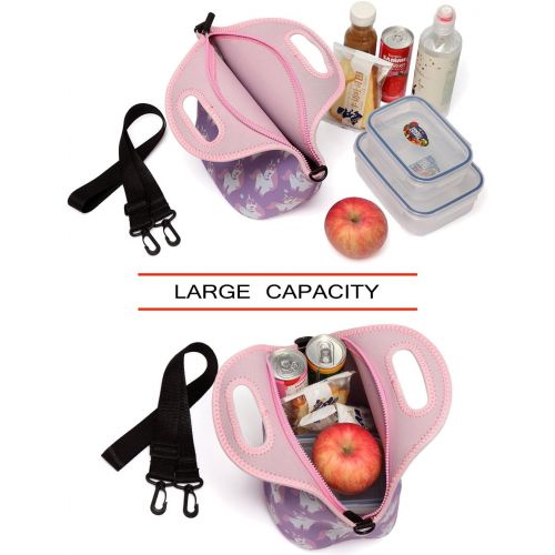  [아마존베스트]VASCHY Lunch Box Bag for Girls, Neoprene Insulated Lunch Tote with Detachable Adjustable Shoulder Strap in Pink Unicorn