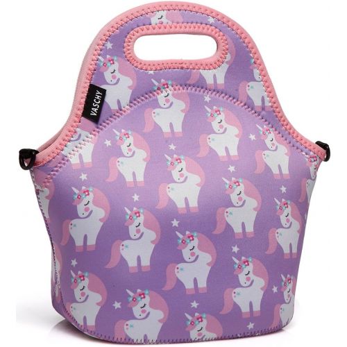  [아마존베스트]VASCHY Lunch Box Bag for Girls, Neoprene Insulated Lunch Tote with Detachable Adjustable Shoulder Strap in Pink Unicorn