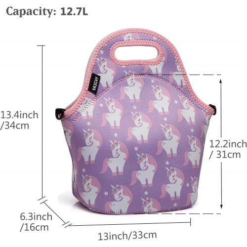  [아마존베스트]VASCHY Lunch Box Bag for Girls, Neoprene Insulated Lunch Tote with Detachable Adjustable Shoulder Strap in Pink Unicorn