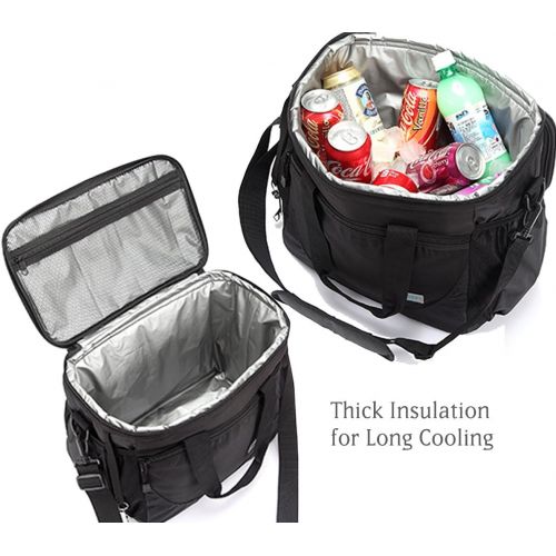  VASCHY Large Cooler Bag, 30-Can 23L Insulated Leakproof Picnic Lunch Bag Multi-Pockets for Camping, Beach, Travel, Fishing with Detachable Shoulder Strap,Beer Opener Black