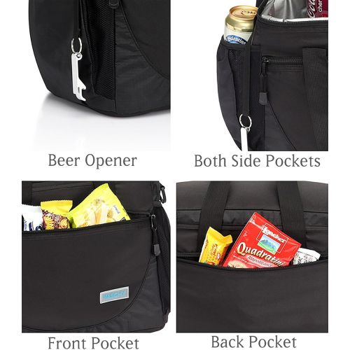  VASCHY Large Cooler Bag, 30-Can 23L Insulated Leakproof Picnic Lunch Bag Multi-Pockets for Camping, Beach, Travel, Fishing with Detachable Shoulder Strap,Beer Opener Black