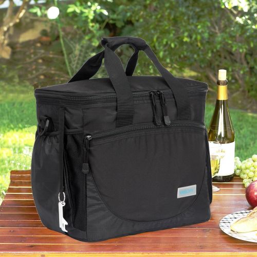  VASCHY Large Cooler Bag, 30-Can 23L Insulated Leakproof Picnic Lunch Bag Multi-Pockets for Camping, Beach, Travel, Fishing with Detachable Shoulder Strap,Beer Opener Black