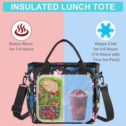  Lunch Bag for Women Girls,VASCHY Ladies Fashion Insulated Lunch Box Tote Bag for Work School Office w Shoulder Strap Floral