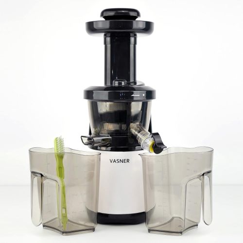  VASNER Slow Juicer Entsafter weiss, Saftpresse elektrisch 60 U/min, 150 Watt, Kaltpresse fuer Obst + Gemuese, Saftbehalter, Reinigungsbuerste, Tropfschutz