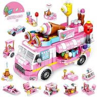 Vatos Girls Building Blocks Toys - 553 Pieces Ice Cream Truck Set Toys for Girls 25 Models Pink Building Bricks Toys STEM Toys Valentines Day Gifts for Kids Girls Age 6-12 and Up
