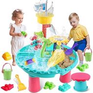 VATOS Water Table for Toddlers, 3 in 1 Kids Outdoor Water Play Table Rain Showers Splash Pond Toys, 31PCS Sensory Activity Sand Table, Outside Backyard Summer Beach Toys for Boys Girls Age 3 4 5 6