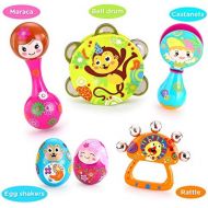 [아마존베스트]VATOS Toddler Musical Instruments,Newborn Toy,Musical Baby Toy, 6PCS Baby Drum Rattle Maracas Castanets Egg Shaker,Toddler Musical Toys Sets, Toys for 3, 6, 9, 12 Month Infants Bab