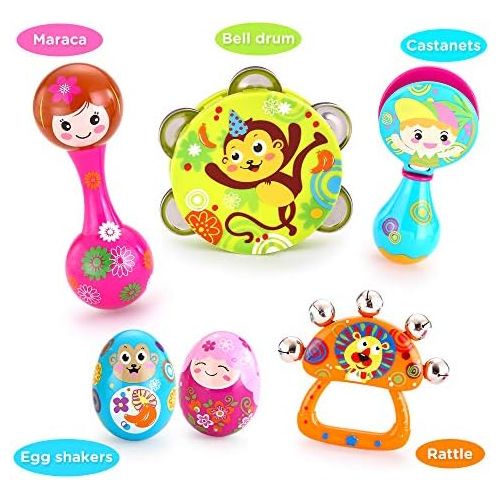  [아마존베스트]VATOS Toddler Musical Instruments,Newborn Toy,Musical Baby Toy, 6PCS Baby Drum Rattle Maracas Castanets Egg Shaker,Toddler Musical Toys Sets, Toys for 3, 6, 9, 12 Month Infants Bab